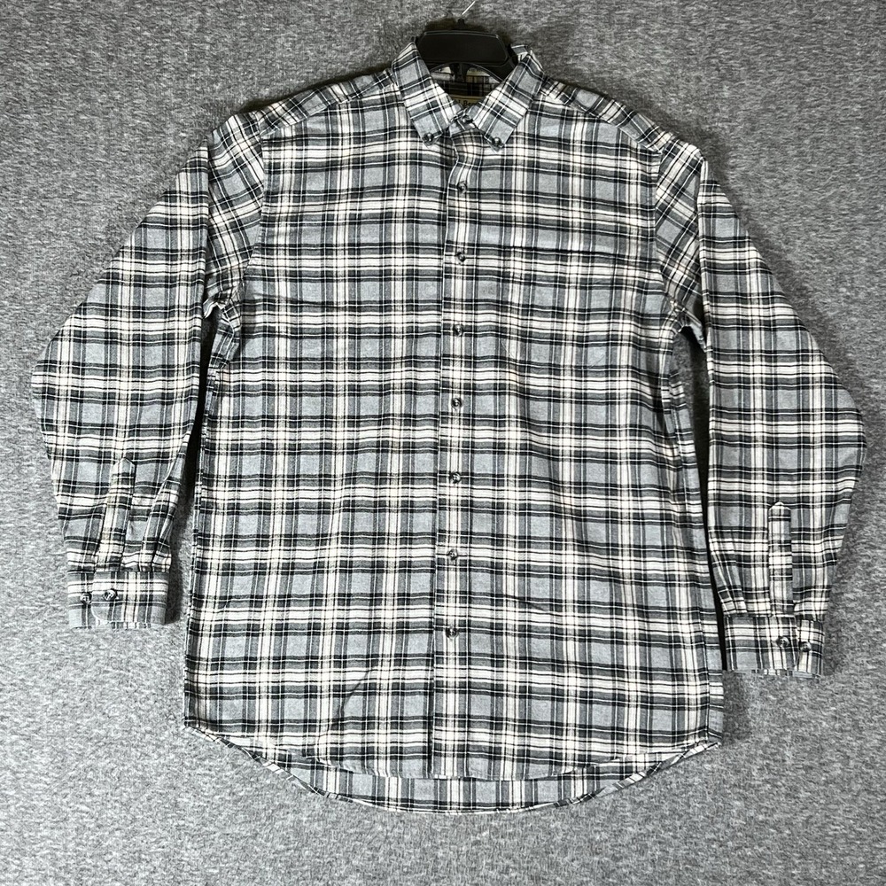 LL Bean Flannel Shirt  Gray Plaid Button Down Traditional Fit Mens M-Tall